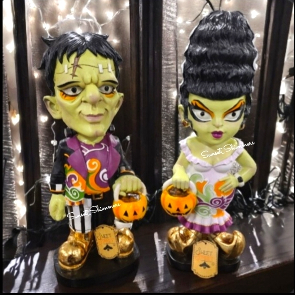 XL 16" Frankenstein & 17.5" Bride Resin Figure Statue Decor Set HALLOWEEN New